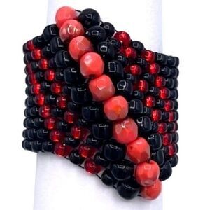 Black with Red Crystal Cellini Spiral Statement Ring Size 7